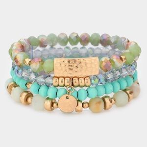 Natural stone wood stretch bracelet set